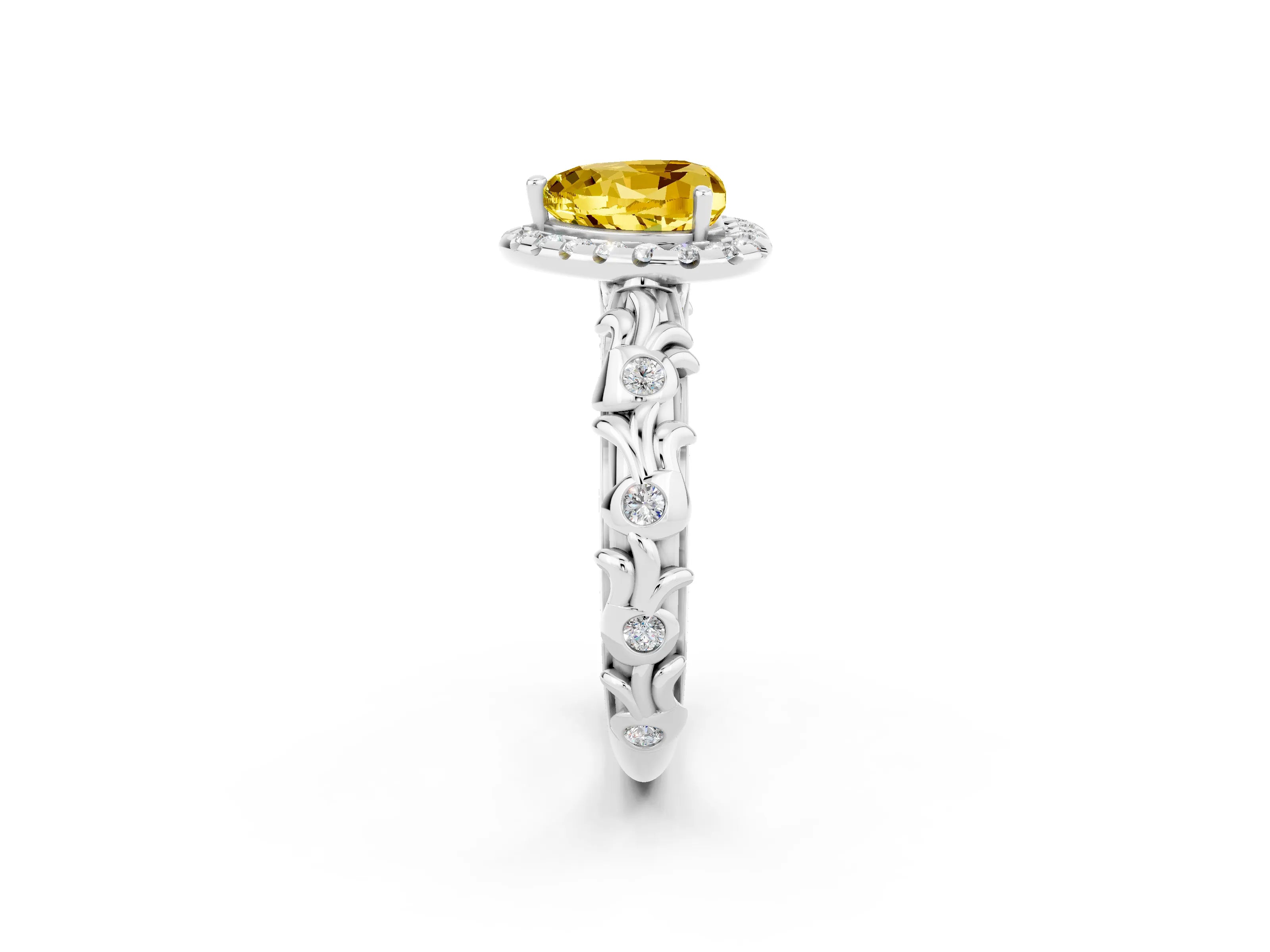 White gold Heart Cut Halo Diamond Solitaire with Filigree Band and Four-Prong Setting_2