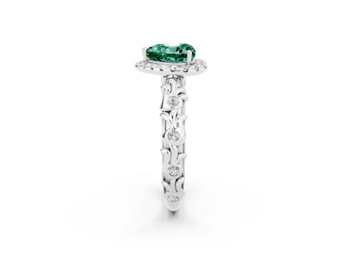 White gold Heart Cut Halo Diamond Solitaire with Filigree Band and Four-Prong Setting_2