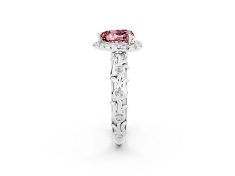 White gold Heart Cut Halo Diamond Solitaire with Filigree Band and Four-Prong Setting_2
