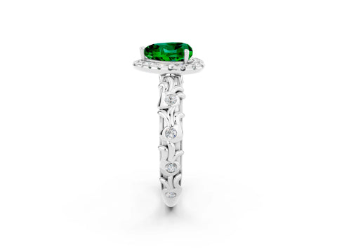 White gold Heart Cut Halo Diamond Solitaire with Filigree Band and Four-Prong Setting_2