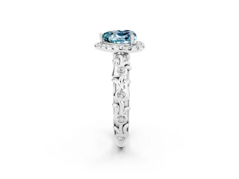 White gold Heart Cut Halo Diamond Solitaire with Filigree Band and Four-Prong Setting_2