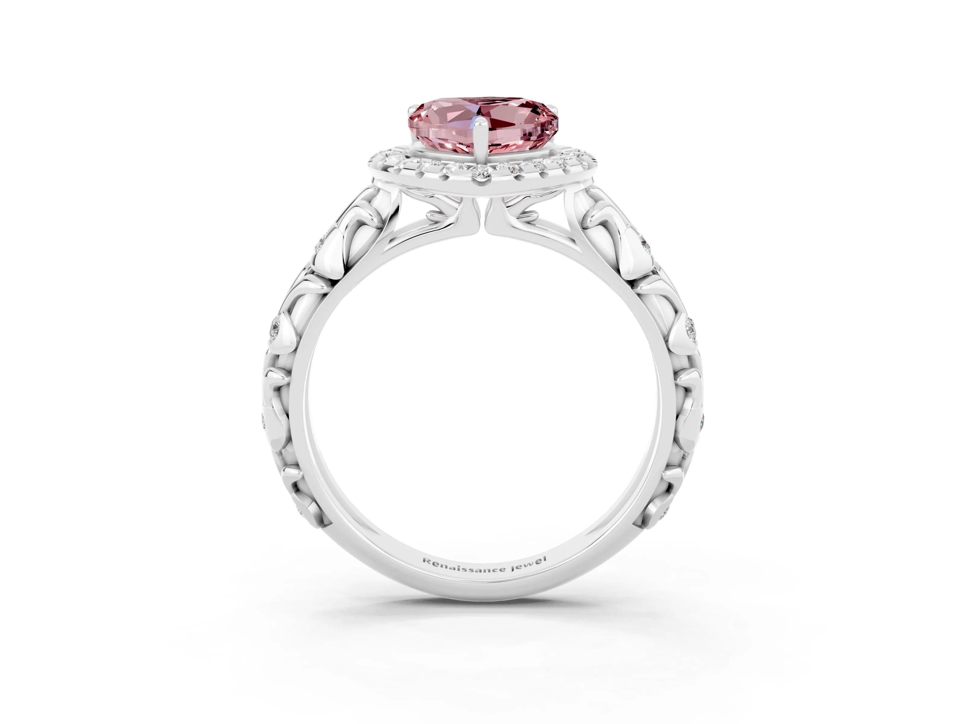 White gold Heart Cut Halo Diamond Solitaire with Filigree Band and Four-Prong Setting_3