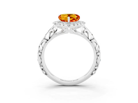 White gold Heart Cut Halo Diamond Solitaire with Filigree Band and Four-Prong Setting_3