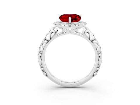 White gold Heart Cut Halo Diamond Solitaire with Filigree Band and Four-Prong Setting_3