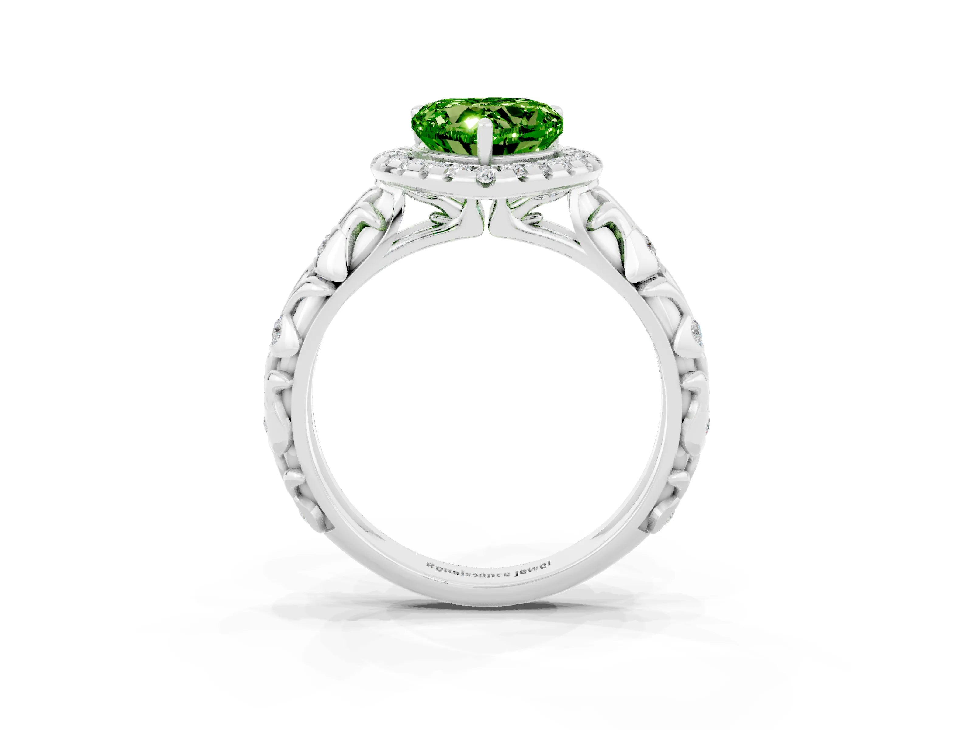 White gold Heart Cut Halo Diamond Solitaire with Filigree Band and Four-Prong Setting_3