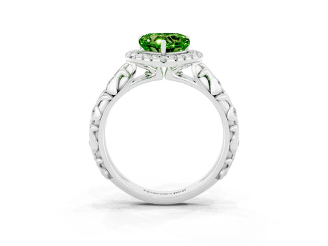 White gold Heart Cut Halo Diamond Solitaire with Filigree Band and Four-Prong Setting_3