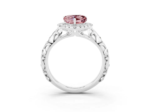 White gold Heart Cut Halo Diamond Solitaire with Filigree Band and Four-Prong Setting_3