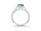 White gold Heart Cut Halo Diamond Solitaire with Filigree Band and Four-Prong Setting_3