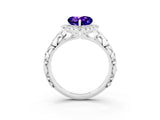 White gold Heart Cut Halo Diamond Solitaire with Filigree Band and Four-Prong Setting_3