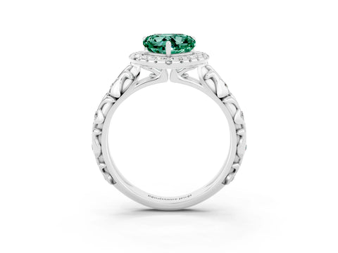 White gold Heart Cut Halo Diamond Solitaire with Filigree Band and Four-Prong Setting_3