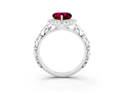 White gold Heart Cut Halo Diamond Solitaire with Filigree Band and Four-Prong Setting_3