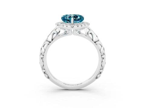 White gold Heart Cut Halo Diamond Solitaire with Filigree Band and Four-Prong Setting_3