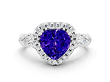 White gold Heart Cut Halo Diamond Solitaire with Filigree Band and Four-Prong Setting