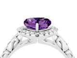 White gold Heart Cut Halo Diamond Solitaire with Filigree Band and Four-Prong Setting_4