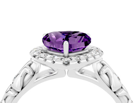 White gold Heart Cut Halo Diamond Solitaire with Filigree Band and Four-Prong Setting_4