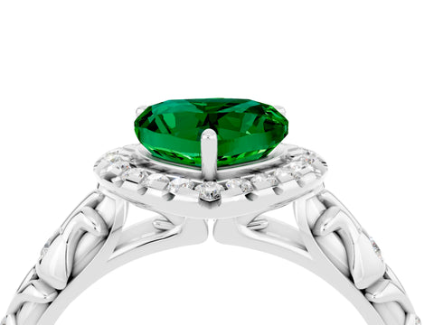 White gold Heart Cut Halo Diamond Solitaire with Filigree Band and Four-Prong Setting_4