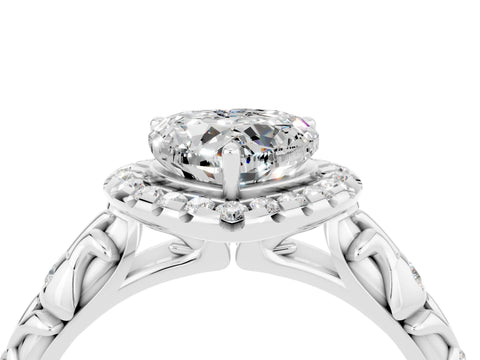 White gold Heart Cut Halo Diamond Solitaire with Filigree Band and Four-Prong Setting_4