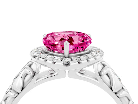 White gold Heart Cut Halo Diamond Solitaire with Filigree Band and Four-Prong Setting_4