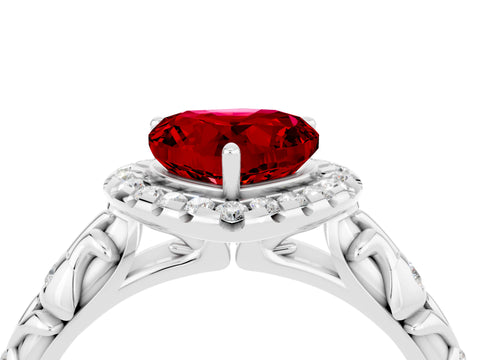 White gold Heart Cut Halo Diamond Solitaire with Filigree Band and Four-Prong Setting_4