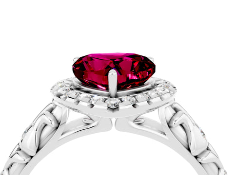 White gold Heart Cut Halo Diamond Solitaire with Filigree Band and Four-Prong Setting_4