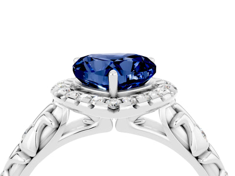 White gold Heart Cut Halo Diamond Solitaire with Filigree Band and Four-Prong Setting_4