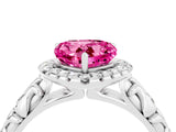 White gold Heart Cut Halo Diamond Solitaire with Filigree Band and Four-Prong Setting_4