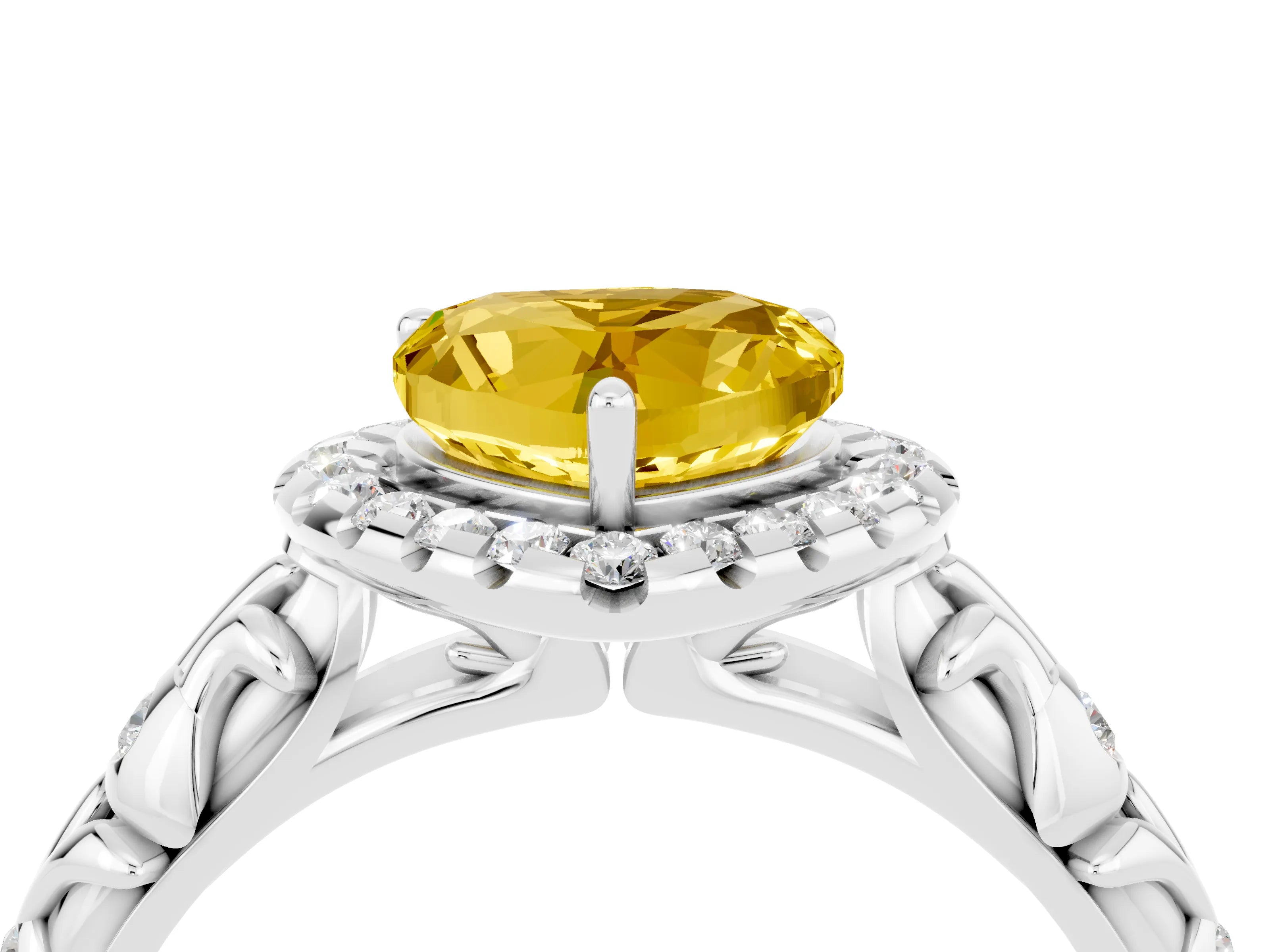White gold Heart Cut Halo Diamond Solitaire with Filigree Band and Four-Prong Setting_4