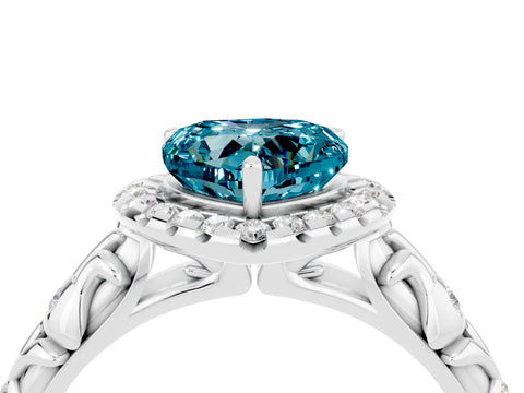 White gold Heart Cut Halo Diamond Solitaire with Filigree Band and Four-Prong Setting_4