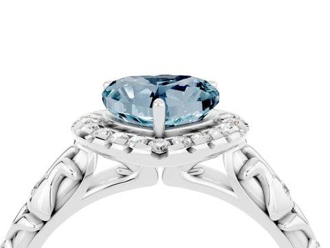 White gold Heart Cut Halo Diamond Solitaire with Filigree Band and Four-Prong Setting_4