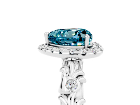 White gold Heart Cut Halo Diamond Solitaire with Filigree Band and Four-Prong Setting_5