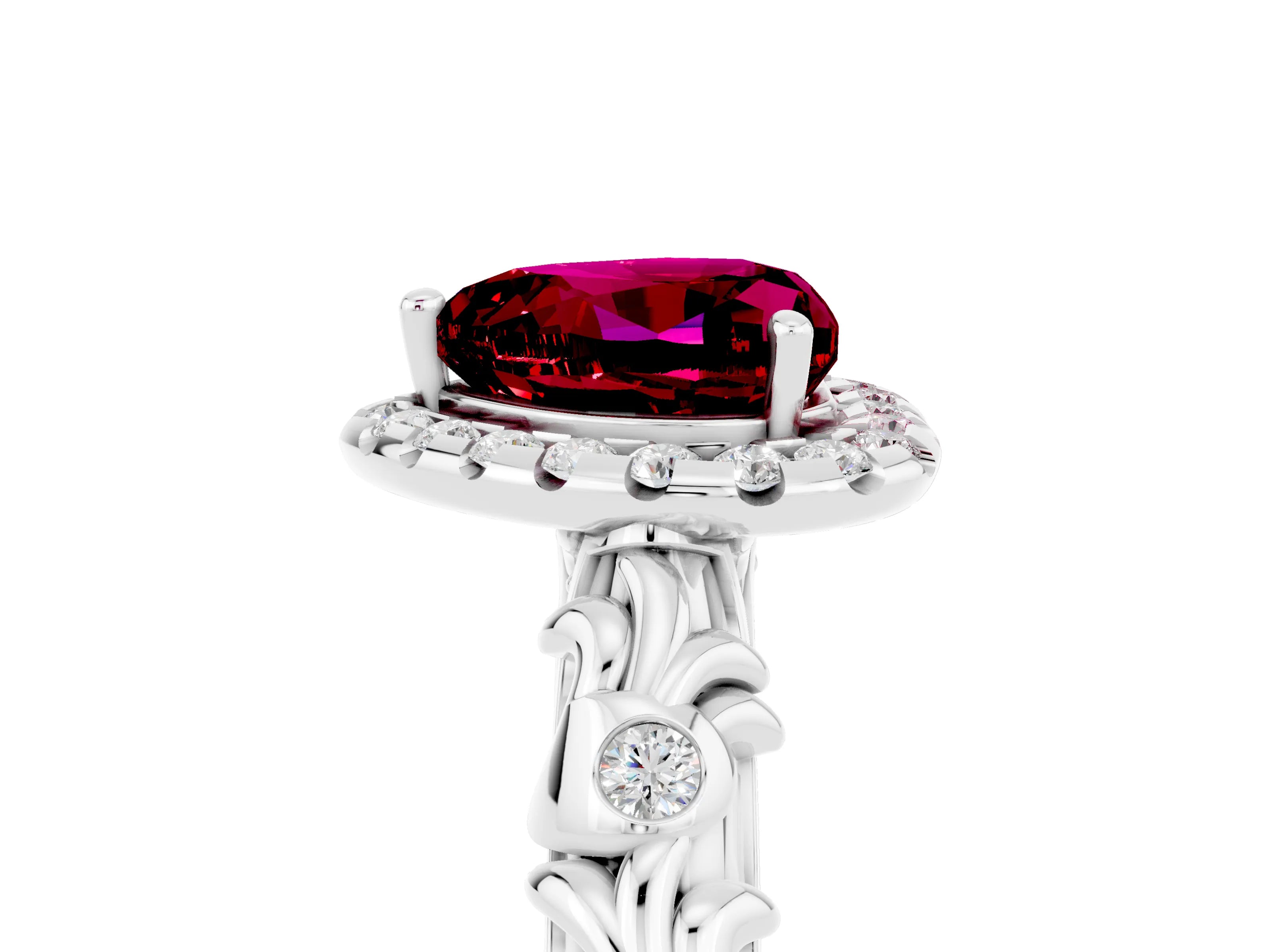 White gold Heart Cut Halo Diamond Solitaire with Filigree Band and Four-Prong Setting_5