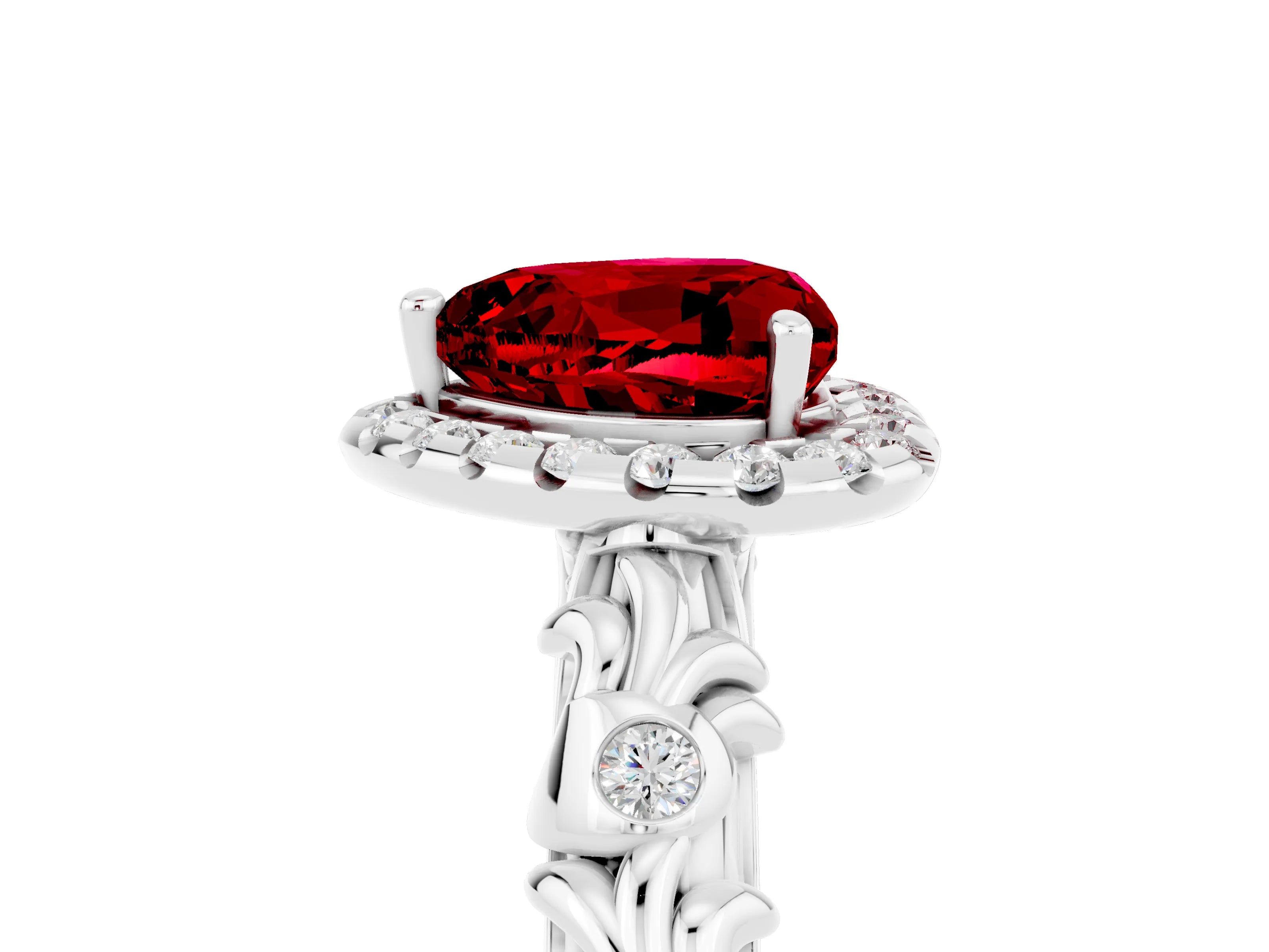 White gold Heart Cut Halo Diamond Solitaire with Filigree Band and Four-Prong Setting_5