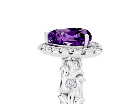 White gold Heart Cut Halo Diamond Solitaire with Filigree Band and Four-Prong Setting_5