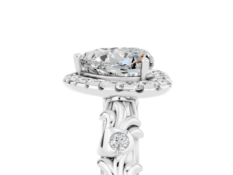 White gold Heart Cut Halo Diamond Solitaire with Filigree Band and Four-Prong Setting_5