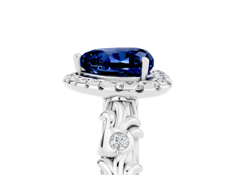 White gold Heart Cut Halo Diamond Solitaire with Filigree Band and Four-Prong Setting_5