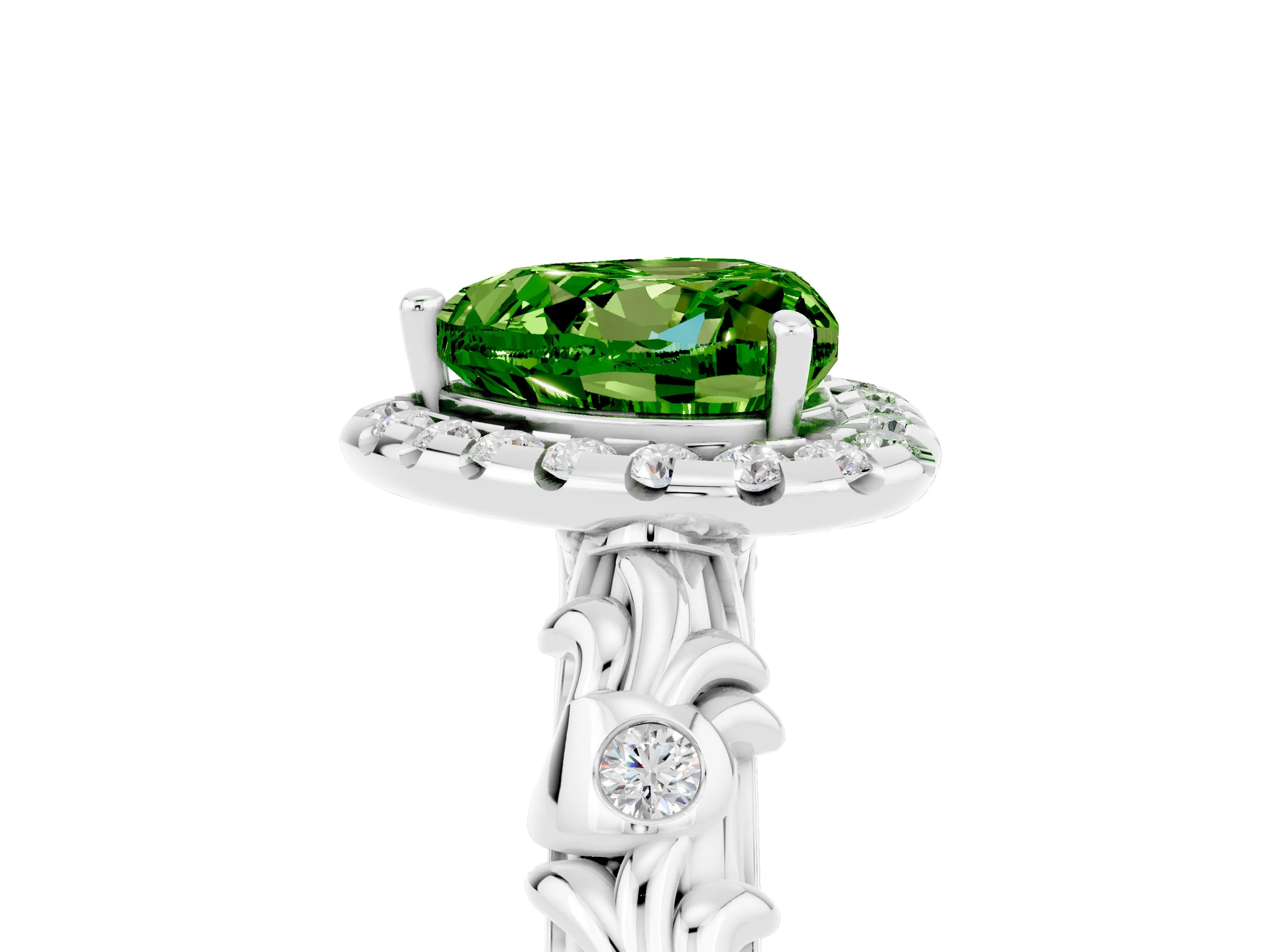 White gold Heart Cut Halo Diamond Solitaire with Filigree Band and Four-Prong Setting_5