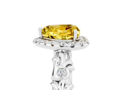 White gold Heart Cut Halo Diamond Solitaire with Filigree Band and Four-Prong Setting_5