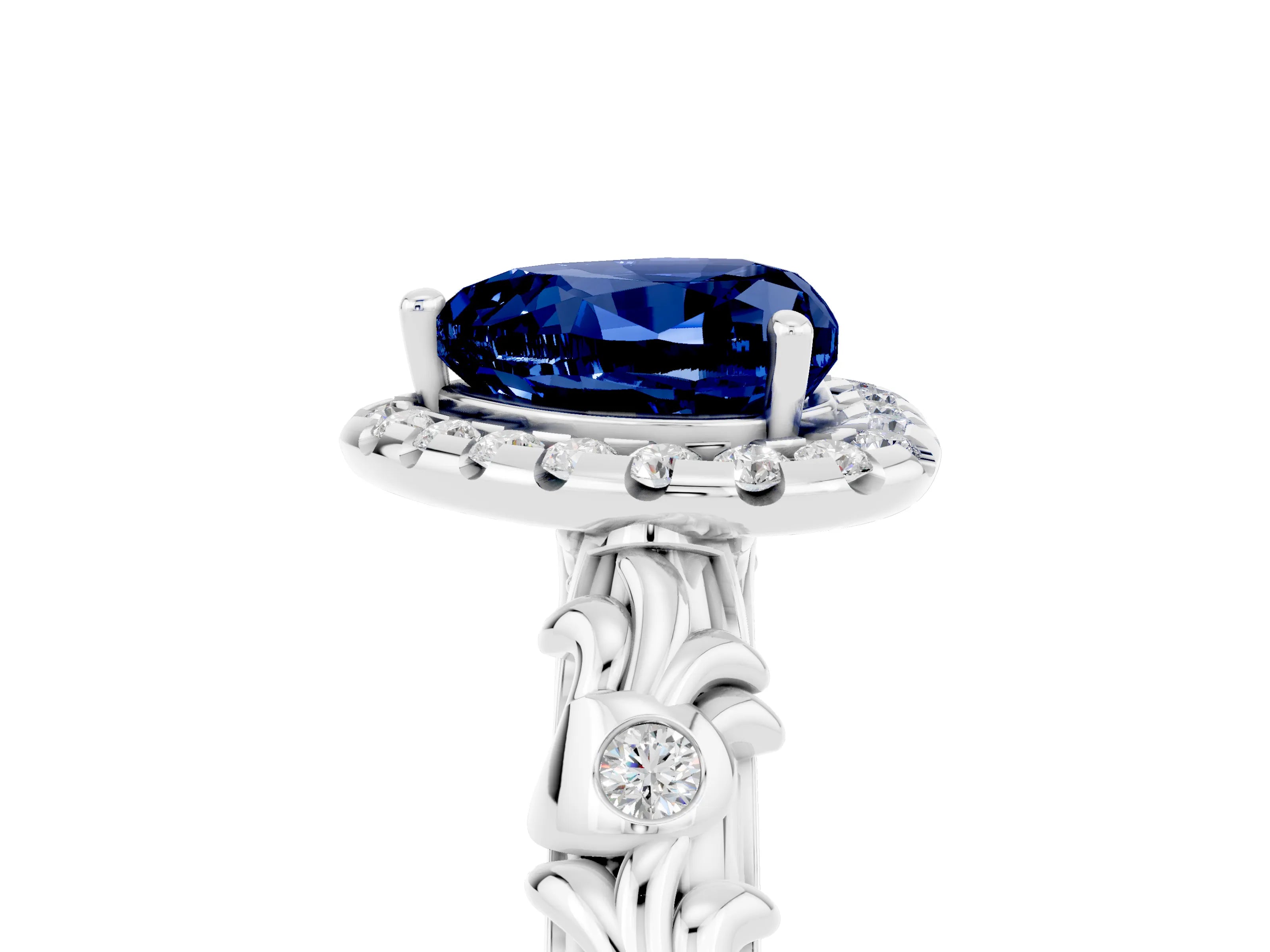 White gold Heart Cut Halo Diamond Solitaire with Filigree Band and Four-Prong Setting_5