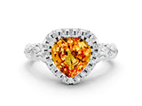 White gold Heart Cut Halo Diamond Solitaire with Filigree Band and Four-Prong Setting