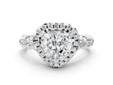 White gold Heart Cut Halo Diamond Solitaire with Filigree Band and Four-Prong Setting_7