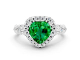 White gold Heart Cut Halo Diamond Solitaire with Filigree Band and Four-Prong Setting