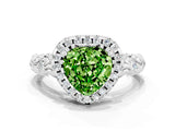 White gold Heart Cut Halo Diamond Solitaire with Filigree Band and Four-Prong Setting