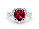 White gold Heart Cut Halo Diamond Solitaire with Filigree Band and Four-Prong Setting