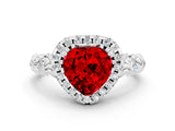 White gold Heart Cut Halo Diamond Solitaire with Filigree Band and Four-Prong Setting