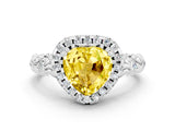 White gold Heart Cut Halo Diamond Solitaire with Filigree Band and Four-Prong Setting