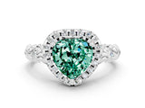 White gold Heart Cut Halo Diamond Solitaire with Filigree Band and Four-Prong Setting