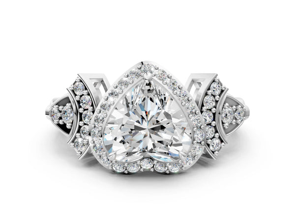 Platinum Round Halo Engagement Ring Setting with Arched Pave