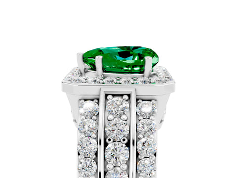White gold Heart Cut Halo Emerald Ring with Split Shank and Four-Prong Setting_5