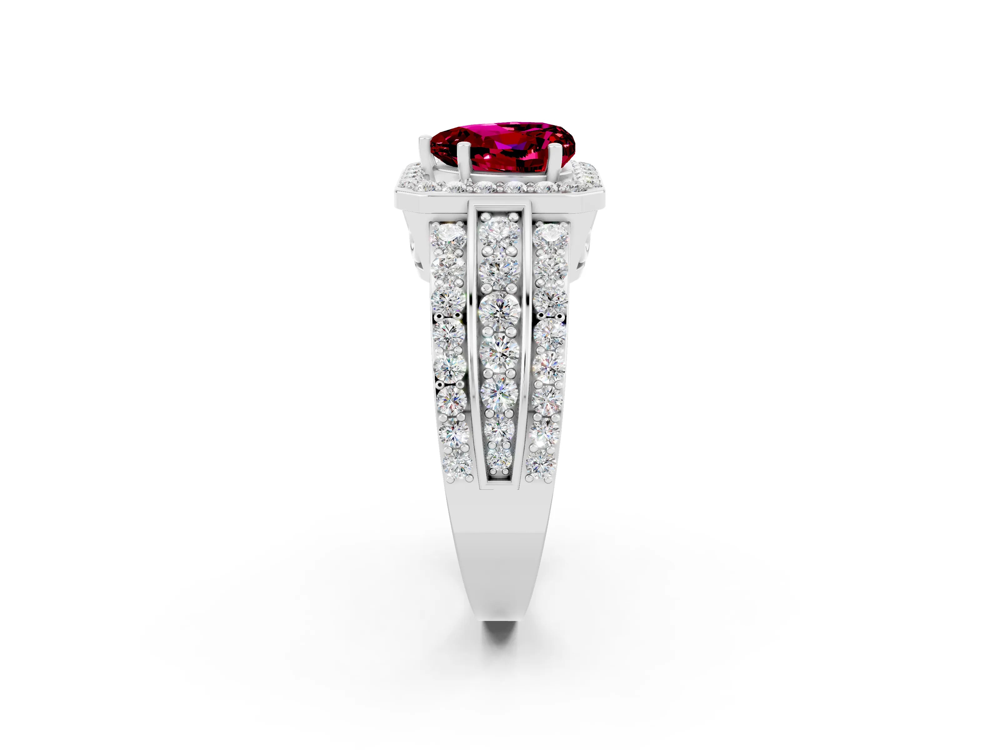 White gold Heart Cut Halo Garnet Ring with Split Shank and Four-Prong Setting_2