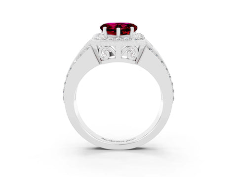 White gold Heart Cut Halo Garnet Ring with Split Shank and Four-Prong Setting_3